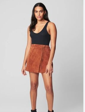Suede Tie-Waist Mini Skirt - Rust